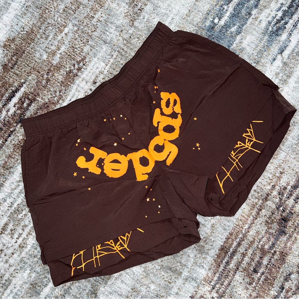 NEW SP5DER KingSpider Co OG Web Double Layer Shorts ss25 Brown SPIDER Young Thug